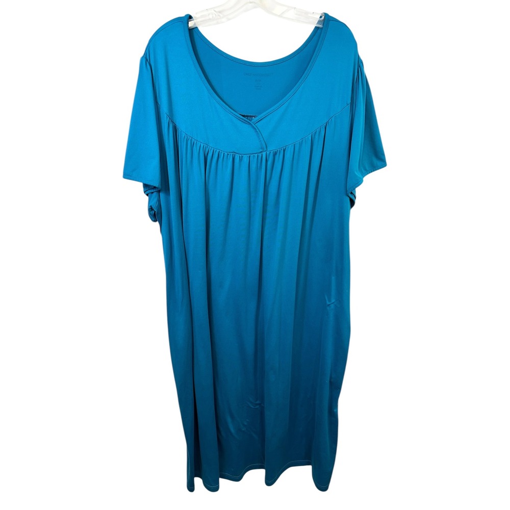 VTG Only Necessities Plus Size 2X Nightgown 26/28W Blue Pockets Sleepwear 1054